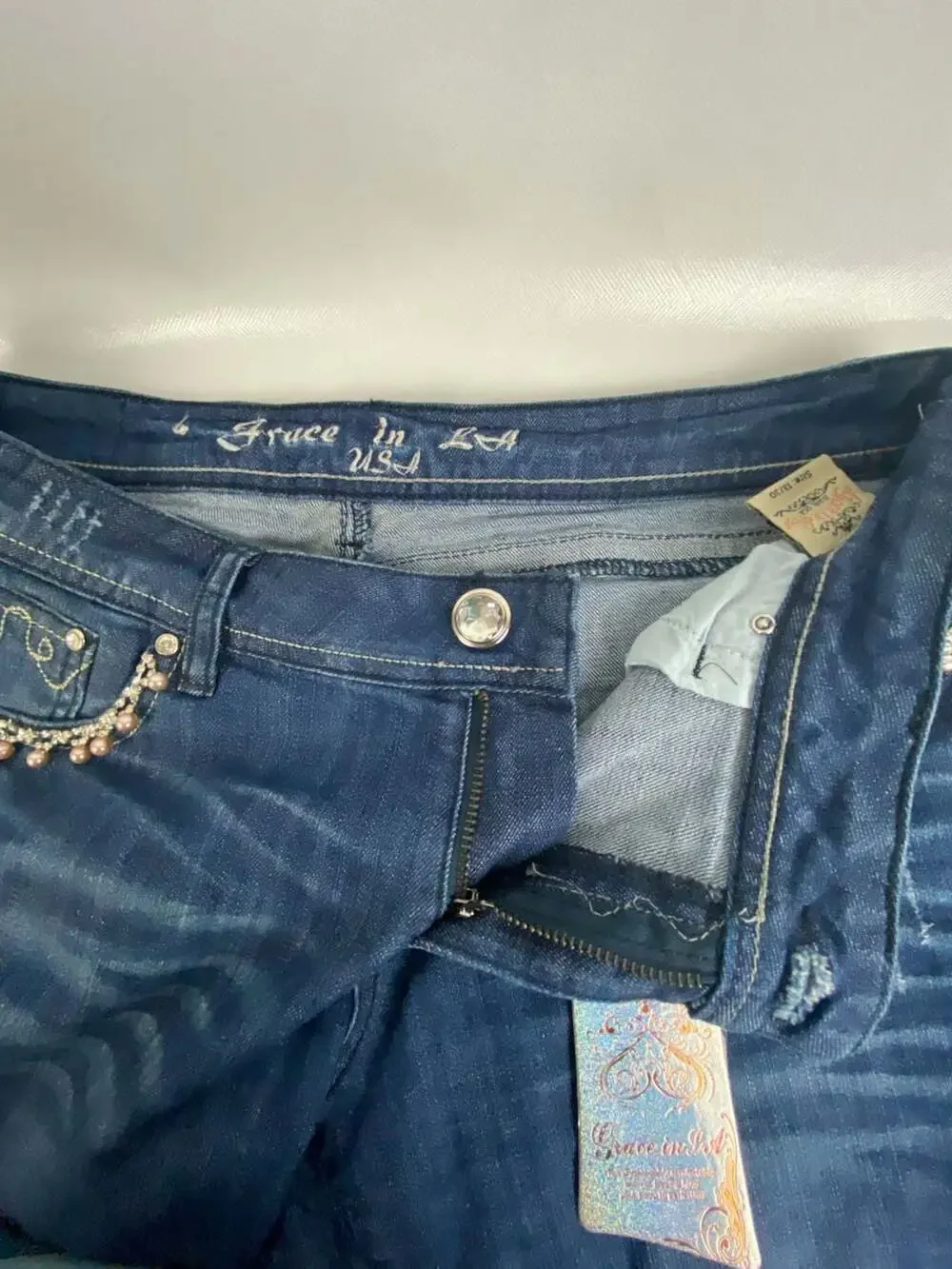 Grace in LA Women's Dark Blue Skinny Fit Embellished Sz 13/30 - Picture 5 of 9